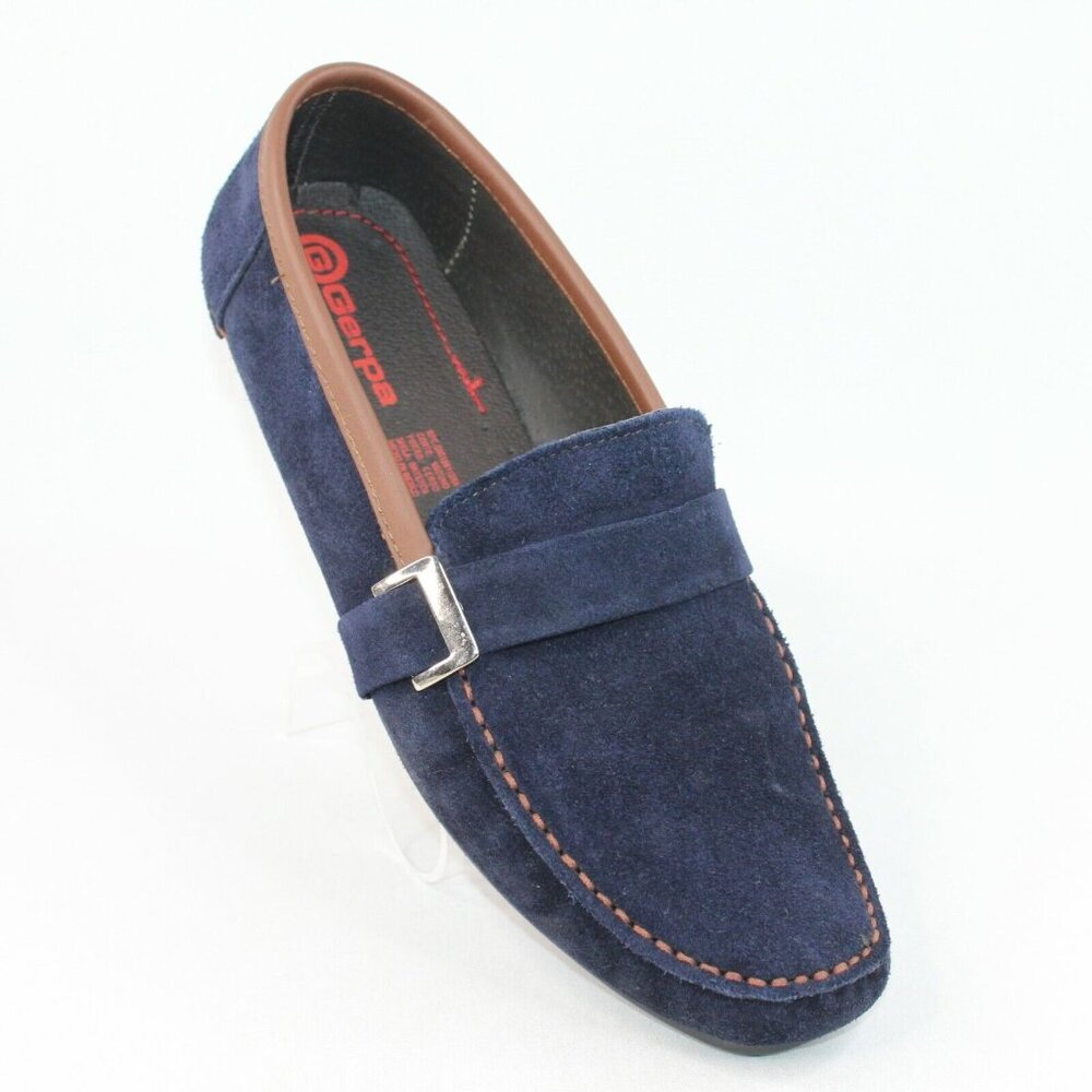 Gerpa Mens Sz 11.5M Navy Blue Leather Suede Buckle Slide On Driving Loafers Shoe